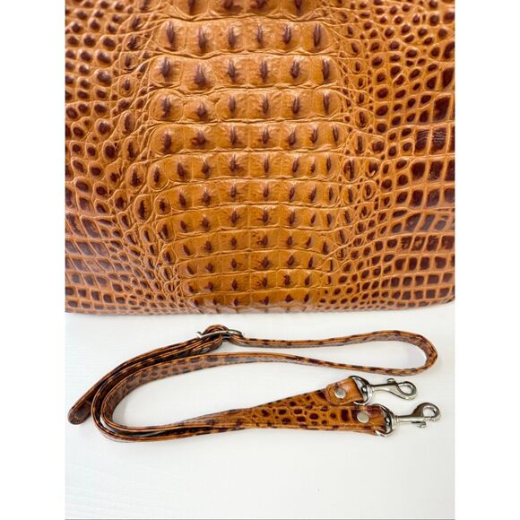 Eric Brand Brown Alligator Embossed Large Travel Tote Work Bag Bamboo Handle - Picture 11 of 12